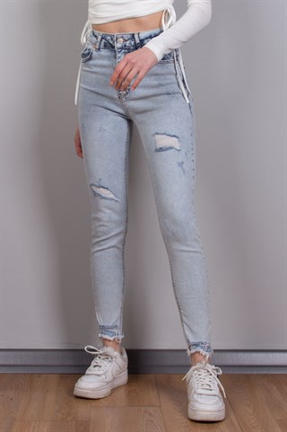 Skinny Yırtık Detay Pantolon - Buz Mavi