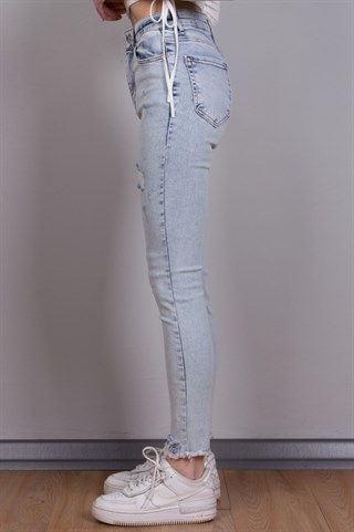 Skinny Yırtık Detay Pantolon - Buz Mavi