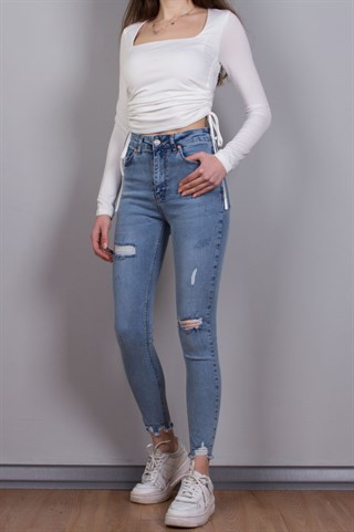 Skinny Yırtık Detay Pantolon - Mavi