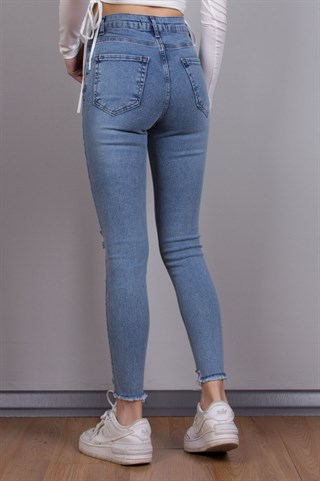 Skinny Yırtık Detay Pantolon - Mavi