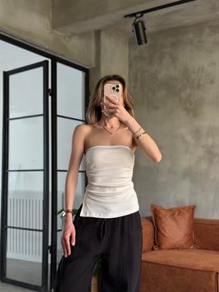 Straplez Bluz - Beyaz - Dominatrend