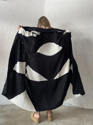 Tasarım Yarasa Kol Müslin Kimono - Siyah
