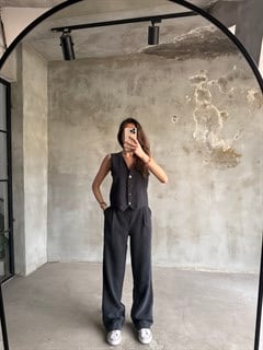 Tencel Gabardin Yelekli Takım - Antrasit