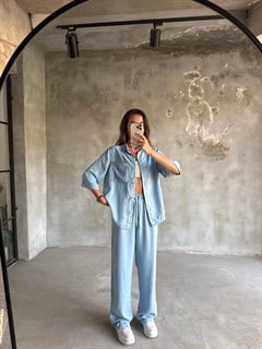 Tensel Denim Kısa Kollu Takım - Dominatrend