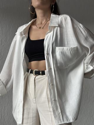 Tensel Oversize Basic Gömlek - Beyaz