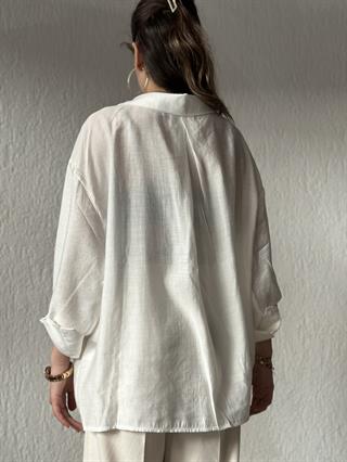 Tensel Oversize Basic Gömlek - Beyaz