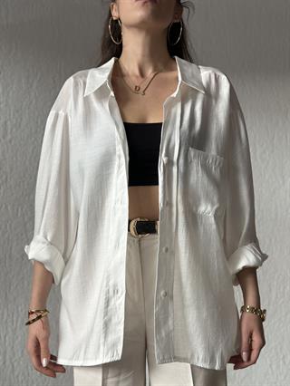 Tensel Oversize Basic Gömlek - Beyaz