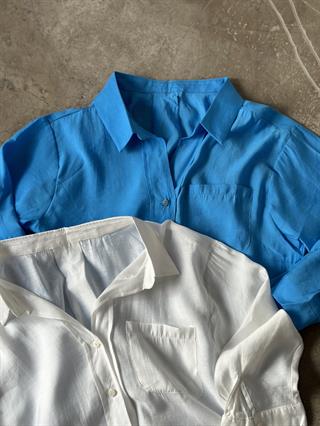 Tensel Oversize Basic Gömlek - Mavi