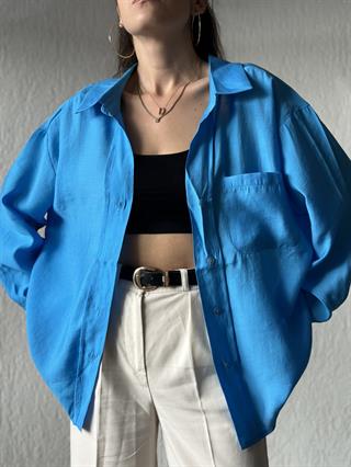 Tensel Oversize Basic Gömlek - Mavi