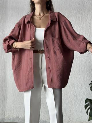 Tensel Oversize Gömlek - Gül Kurusu