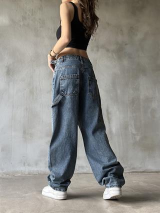 Tokalı Kargo Baggy Jean - Mavi