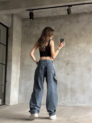 Tokalı Kargo Baggy Jean - Mavi