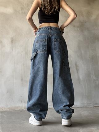 Tokalı Kargo Baggy Jean - Mavi