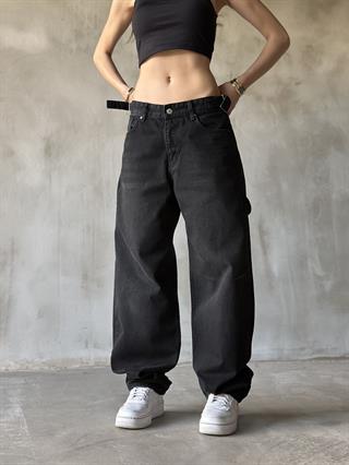 Tokalı Kargo Baggy Jean - Siyah