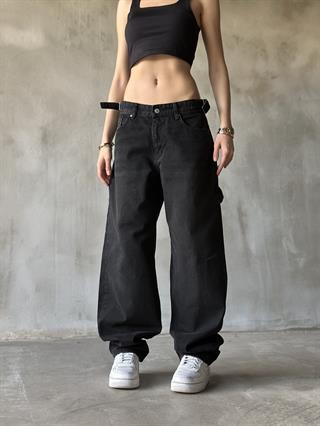Tokalı Kargo Baggy Jean - Siyah