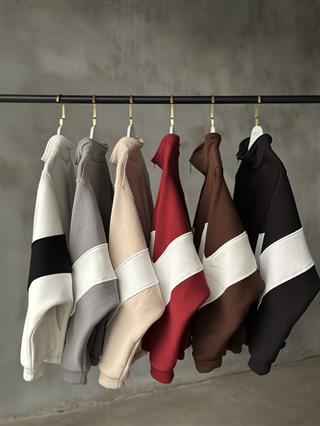 Unisex Oversize Şeritli Hırka