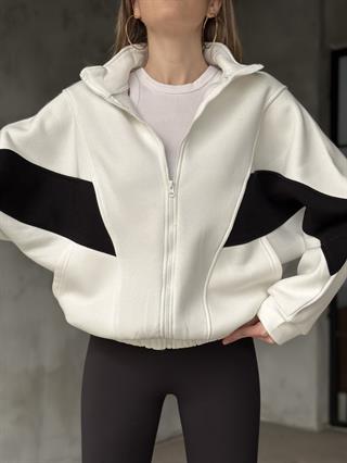 Unisex Oversize Şeritli Hırka