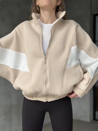 Unisex Oversize Şeritli Hırka