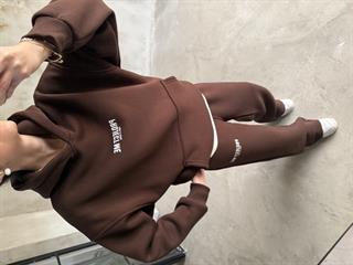 Unisex Oversize Tipografik Eşofman Takımı - Kahverengi