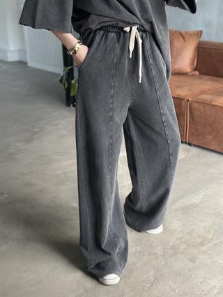 Unisex Yıkamalı Oversize Kısa Kollu Takım - Siyah