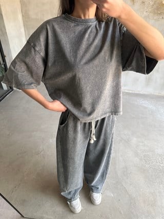 Unisex Yıkamalı Stoperli Takım - Gri