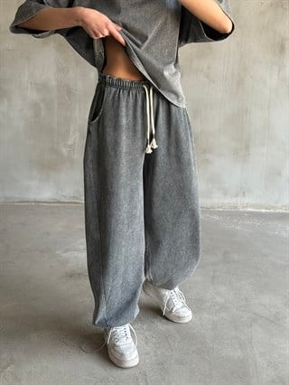 Unisex Yıkamalı Stoperli Takım - Gri