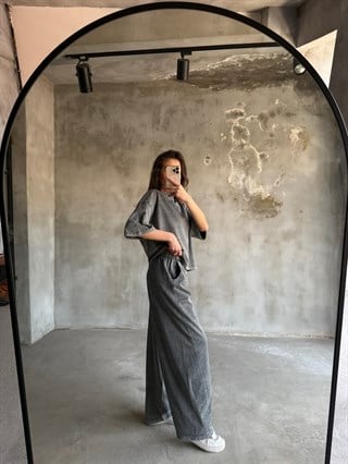 Unisex Yıkamalı Stoperli Takım - Gri