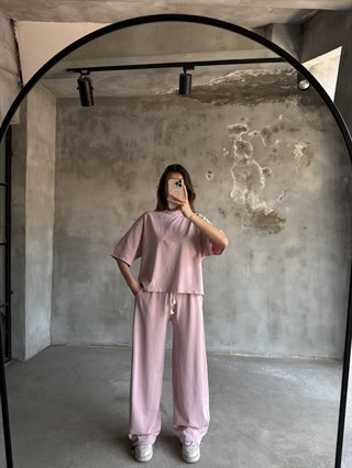 Unisex Yıkamalı Stoperli Takım - Pudra Pembe