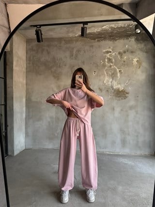 Unisex Yıkamalı Stoperli Takım - Pudra Pembe