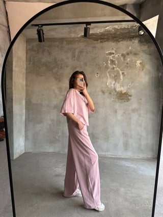 Unisex Yıkamalı Stoperli Takım - Pudra Pembe