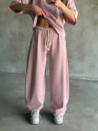 Unisex Yıkamalı Stoperli Takım - Pudra Pembe