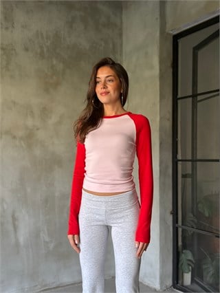 Uzun Reglan Kol Bluz Kırmızı Pembe
