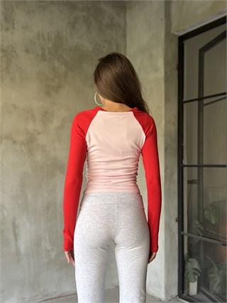 Uzun Reglan Kol Bluz Kırmızı Pembe