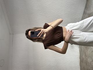 Vatkalı Crop T-Shirt - Kahve