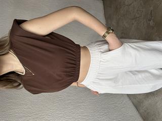 Vatkalı Crop T-Shirt - Kahve