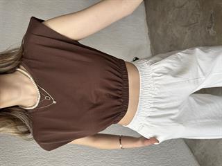 Vatkalı Crop T-Shirt - Kahve