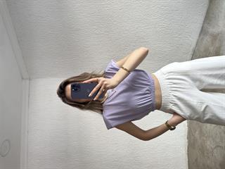 Vatkalı Crop T-Shirt - Lila