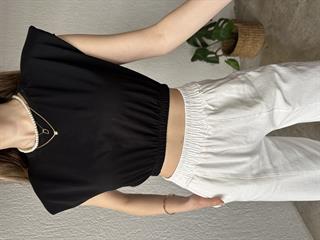 Vatkalı Crop T-Shirt - Siyah