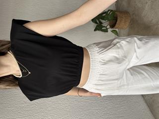 Vatkalı Crop T-Shirt - Siyah