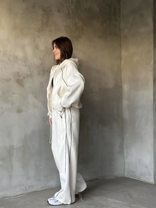  Lastik Detay Oversize Hırkalı Takım -  Beyaz