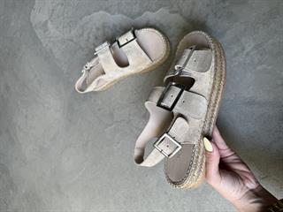 Voleur Hakiki Deri Espadril Sandalet  - Taş