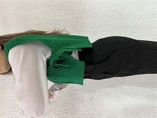 Yandan Bağlamalı Bisiklet Yaka Süveter - Yeşil
