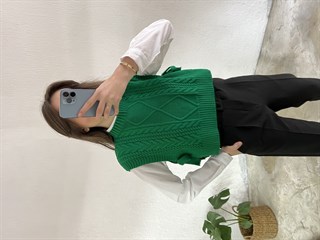Yandan Bağlamalı Bisiklet Yaka Süveter - Yeşil