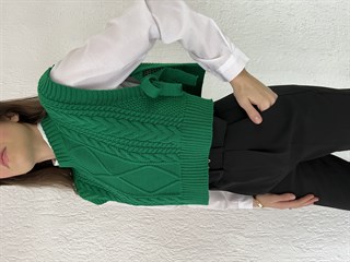 Yandan Bağlamalı Bisiklet Yaka Süveter - Yeşil