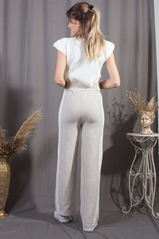 Yanı Şeritli Triko Pantolon - Vizon