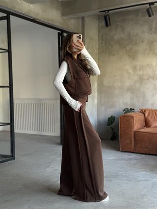 Yanları Pilili Yumuşak Dokulu Modal Wide Leg Pantolon