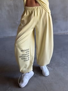 Yazı Baskılı Oversize Stoperli Takım - Sarı