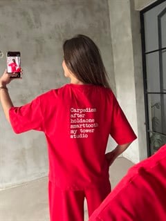 Yazılı Baskılı Oversizs Stoperli Takım - Kırmızı