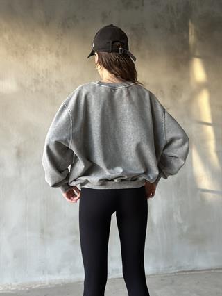 Yıkamal Oversize Sweatsirt - Gri