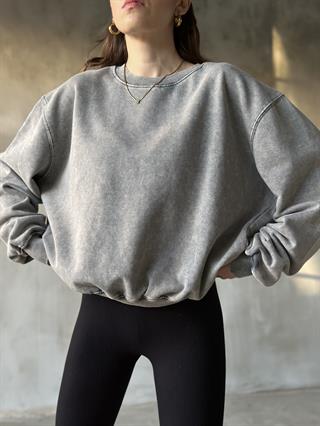 Yıkamal Oversize Sweatsirt - Gri